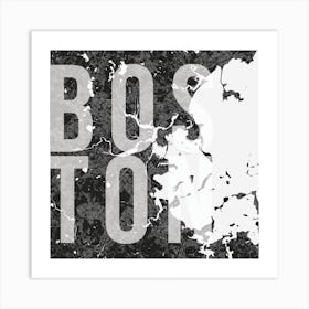 Boston Mono Street Map Text Overlay Square Art Print
