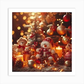 Christmas Background With Teddy Bears Art Print