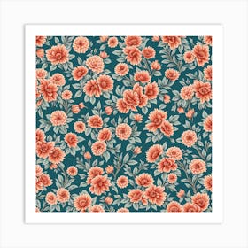 floral pattern Dusty Teal, muted Coral, 230 Art Print