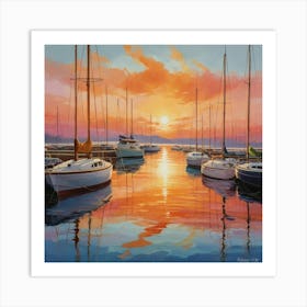 Sunset Sailboats 1 Art Print