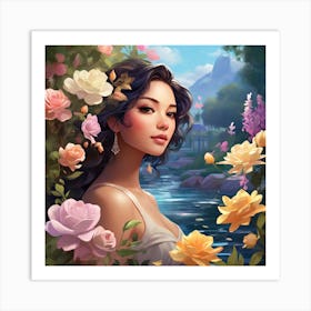 Girl With Roses Art Print