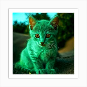 Green Kitten With Orange Eyes Art Print