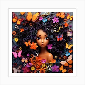 Afro-American Girl With Butterflies Art Print