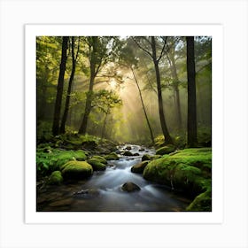 Stream In The Forest Art Print