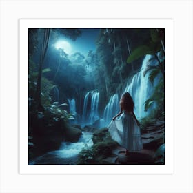 Girl In The Forest At Night Art Print