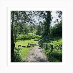 Sheep On A Path Art Print