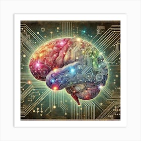 Neural Connections Brain Printed Art A Stunning Fusion Of Neuroscience And Art, Featuring A Detailed Brain Illustration Highlighting Neural Connections, Perfect For Adding Intelligence And Creativ Art Print