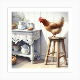 Chicken In The Kitchen Art Print