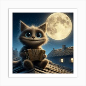 Cat And The Moon Art Print