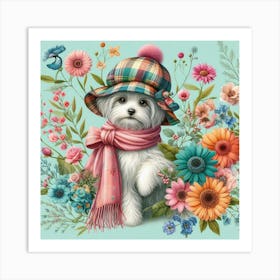 White Dog In A Hat Art Print