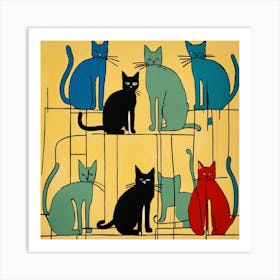 Cats On A Ladder Art Print