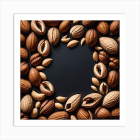 Walnuts On A Black Background Art Print