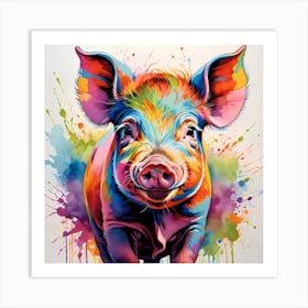 Colorful Happy Piglet Art Painting Art Print
