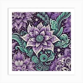 Batik, Purple Floral Pattern 1 Art Print