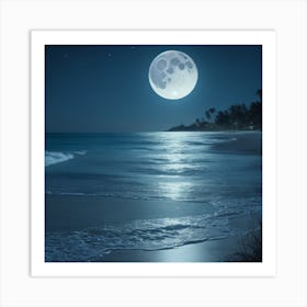 Full Moon Over The Beach Art Print