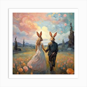 Rabbits In The Field 1 Art Print