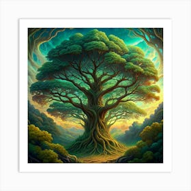 Illustration Of A Giant Tree With Intertwined Roots Art Print