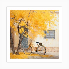 Yellow Bicycle In Autumn Art Print