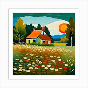 Cottage In The Meadow Art Print