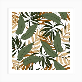 Botanical Seamless Tropical Pattern With Bright Green Yellow Plants Leaves Art Print