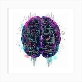 Brain With Circuits Art Print