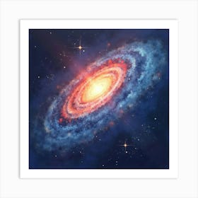 Watercolor Galaxy With Radiant, Swirling Cosmic Dust 1 Art Print