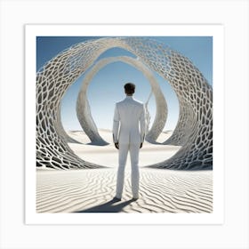 Man In White Standing In Sand 2 Art Print