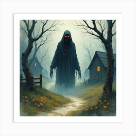 Horror Entity In A Watercolor Haunted Village 1 Art Print