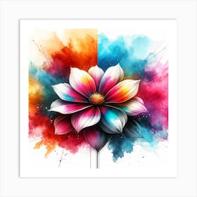 Colorful Flower With Paint Splashes Art Print