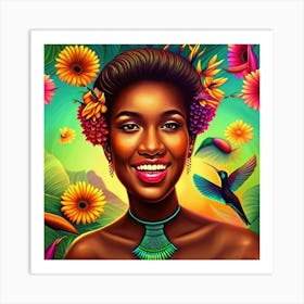 Woman And Flowers Art Print