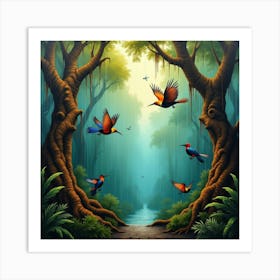 Birds In The Forest Poster