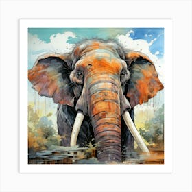 Elephant In The Water 1 Art Print