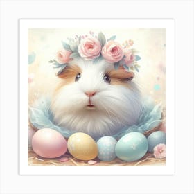 Easter Guinea Pig with Eggs Art Print