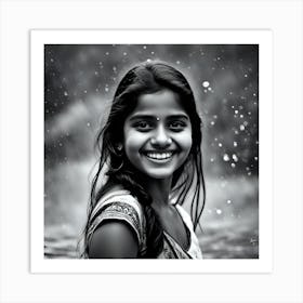 Smiling Girl In Rain Art Print