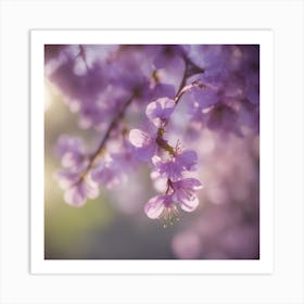 A Blooming Violet Blossom Tree With Petals Gently Falling In The Breeze 2 Art Print