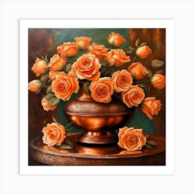 Orange Roses In A Vase Art Print