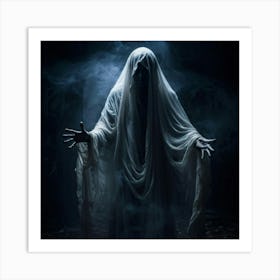 Ghostly Figure Draped In A Shroud Like Veil Hands Reaching Out As If For Help Eyes Wide With Blind (1) Art Print