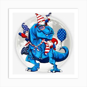 Trending Gnomes Riding Dinosaur Usa Flag Balloon Art Print