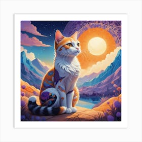 Cat In The Moonlight Art Print