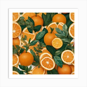 Oranges And Leaves pattern Art Print