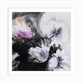 Black Background Abstract Flowers 1 Square Art Print