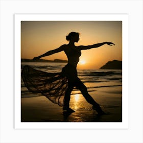 Silhouette Of A Dancer At Sunset Art Print