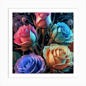 Abstract Painting Magical Organic Roses 3 Art Print