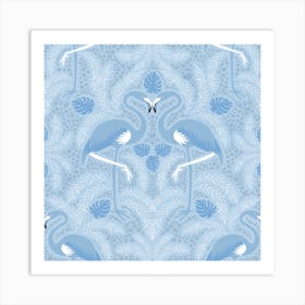 Blue Flamingos Art Print