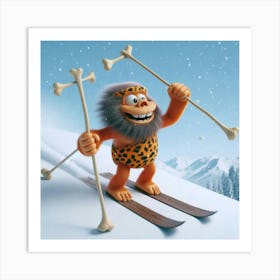 Prehistoric Man On Skis 1 Art Print