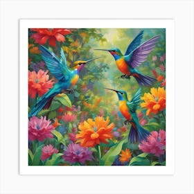 Hummingbirds In The Garden Art Print