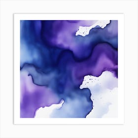 Beautiful indigo violet abstract background. Drawn, hand-painted aquarelle. Wet watercolor pattern. Artistic background with copy space for design. Vivid web banner. Liquid, flow, fluid effect. Art Print