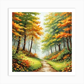 Forest In Autumn In Minimalist Style Square Composition 346 Art Print