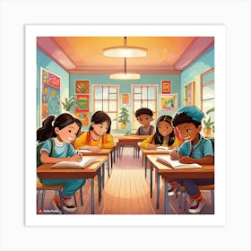 Children Studying In Classroom Art Print