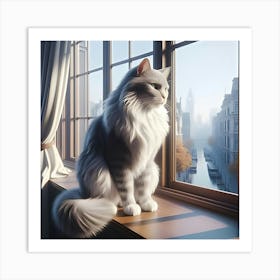 High Resolution 3d Image Of An Elegant Cat Sitting On The Windowsill 1 Art Print